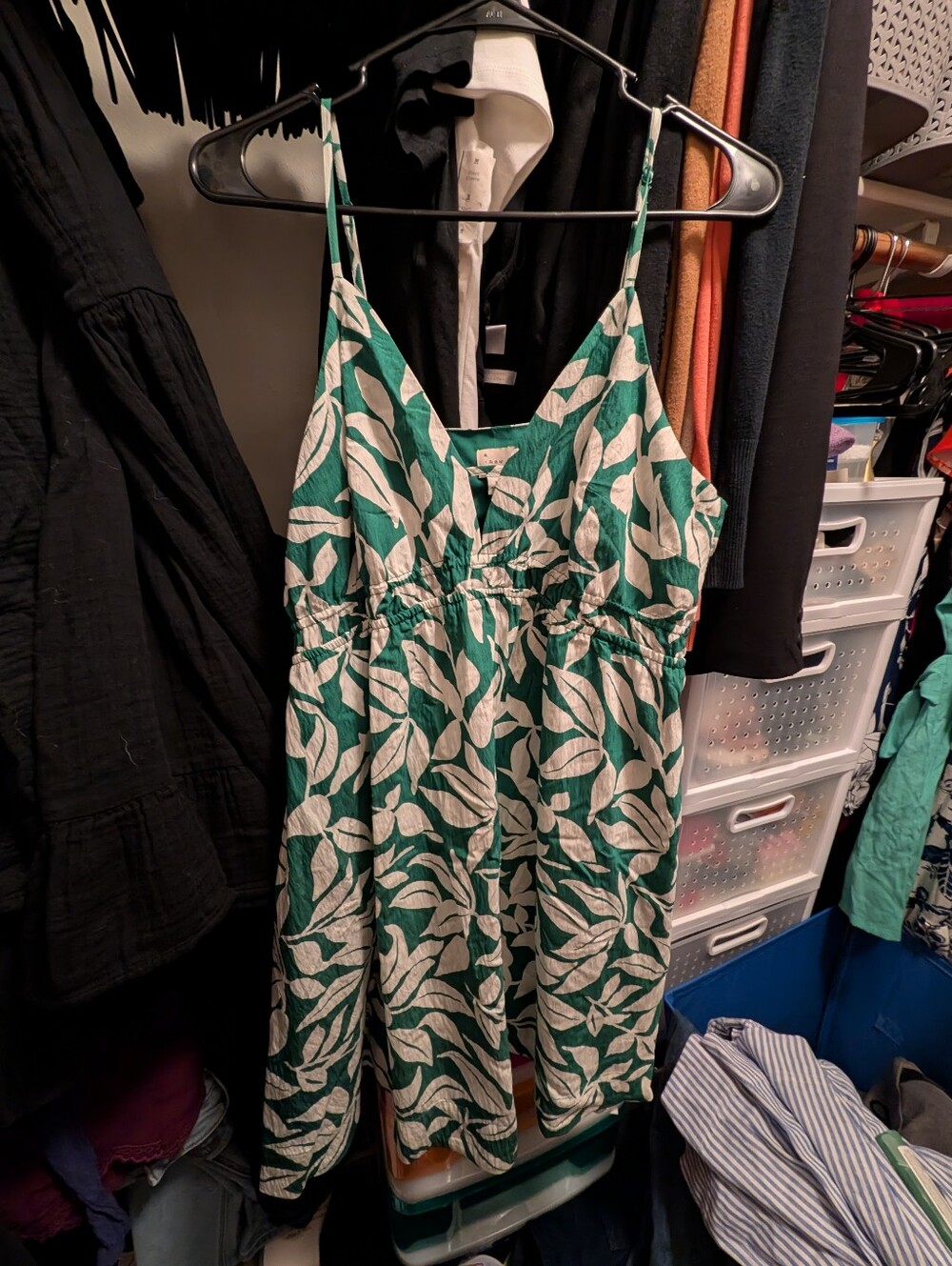a new day Green and White Leaf Print Mini Dress - M